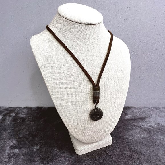 Drink Coca Cola Leather Necklace Bottlecap Pendant Brown Silver Metal Long - Picture 4 of 7